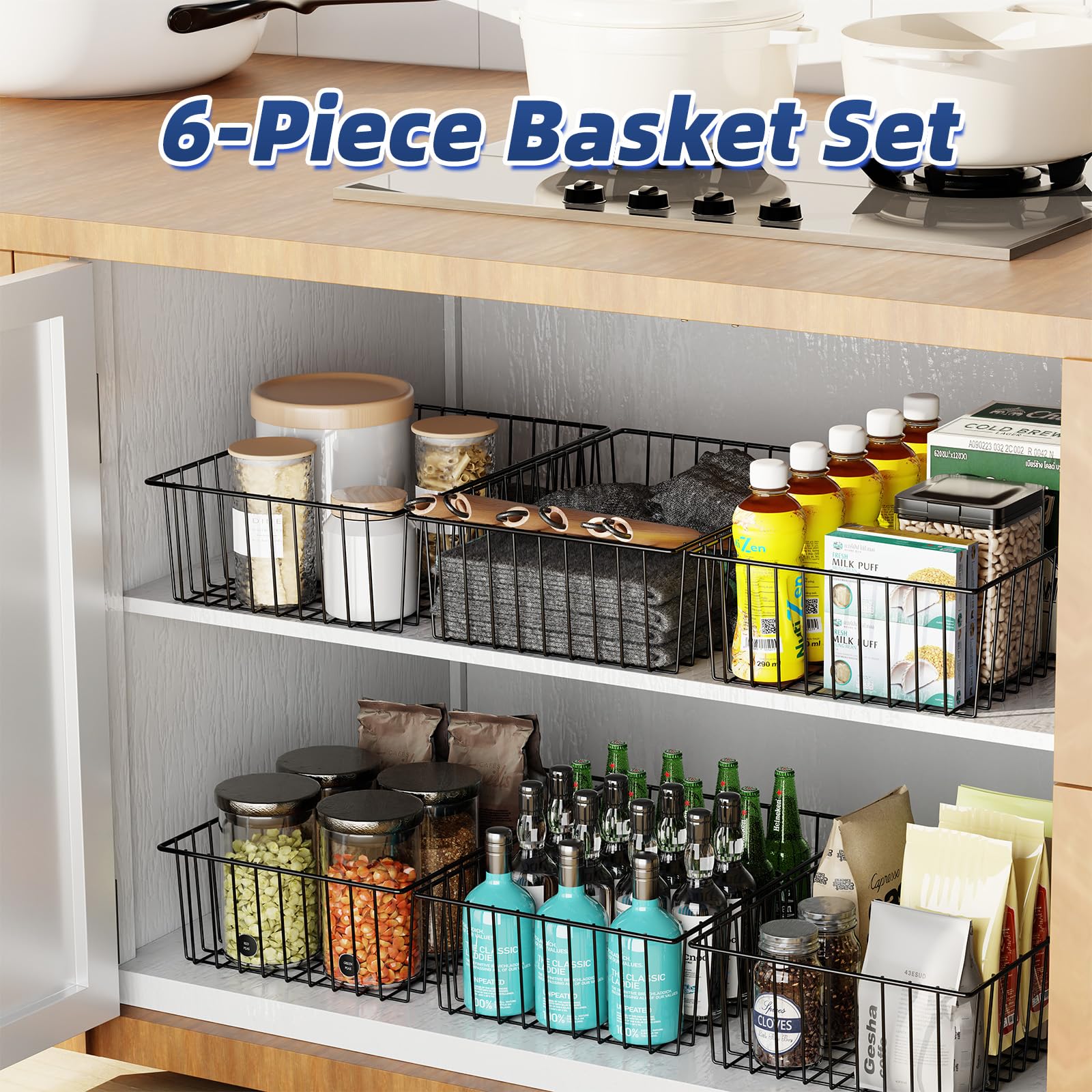 Simple Trending 6-pack wire baskets stackable storage design saves space when not in use