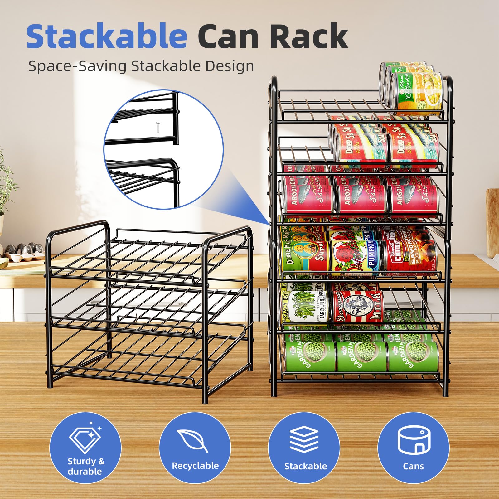 Simple Trending Can Rack with six adjustable dividers for varied sizes.