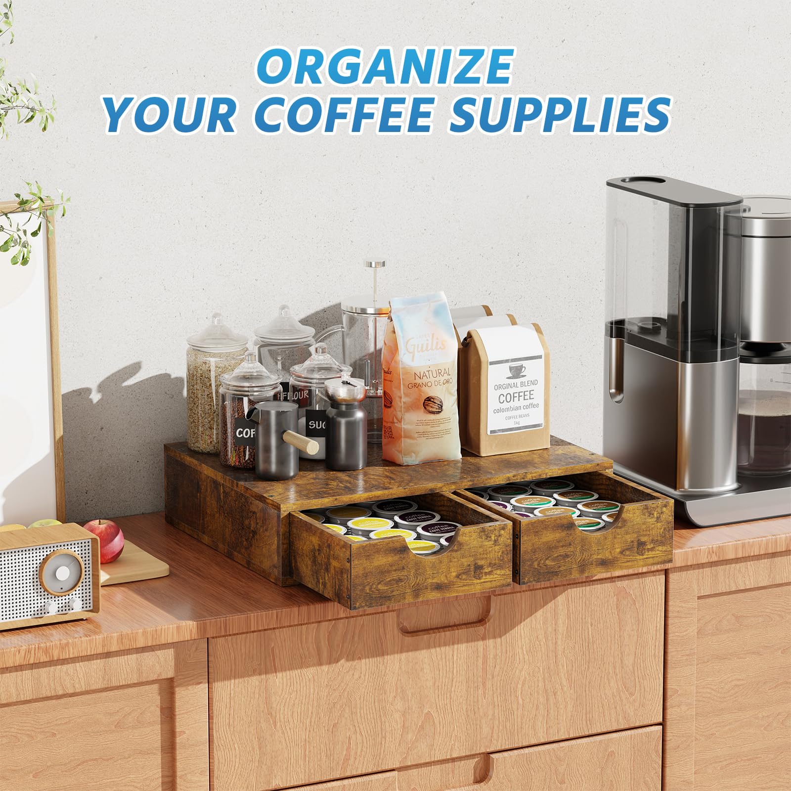 Simple Trending coffee maker stand in kitchen with sturdy wood support