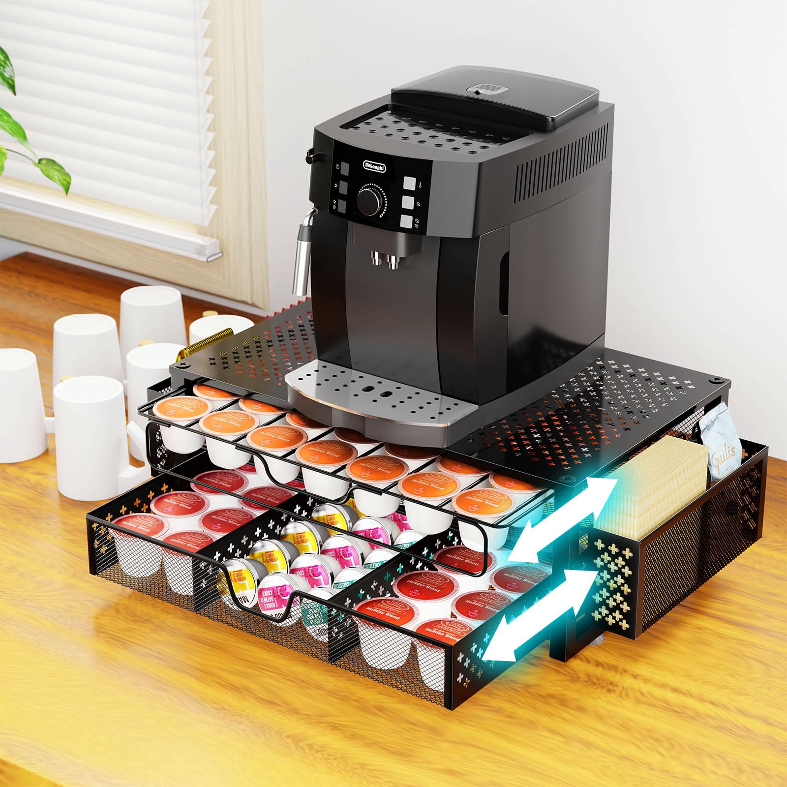 Simple Trending coffee pod holder side with open sliding drawer for easy access