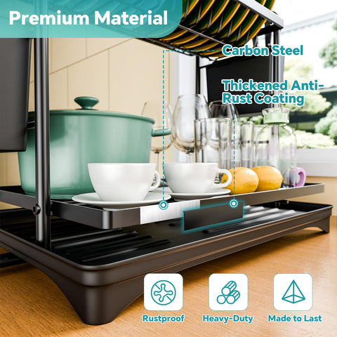 Simple Trending dish drying rack dimensions highlighting compact footprint and large capacity.