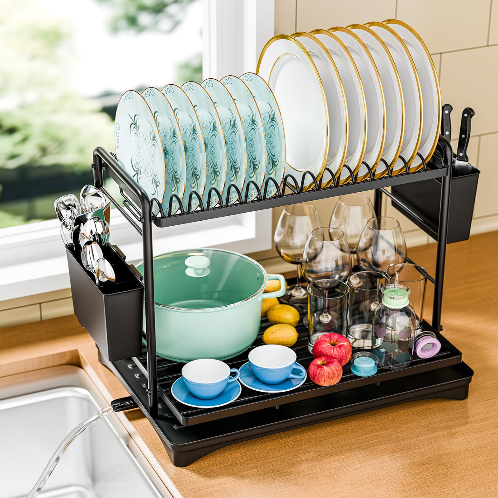Simple Trending dish drying rack front view showing two tiers for organized counter space.