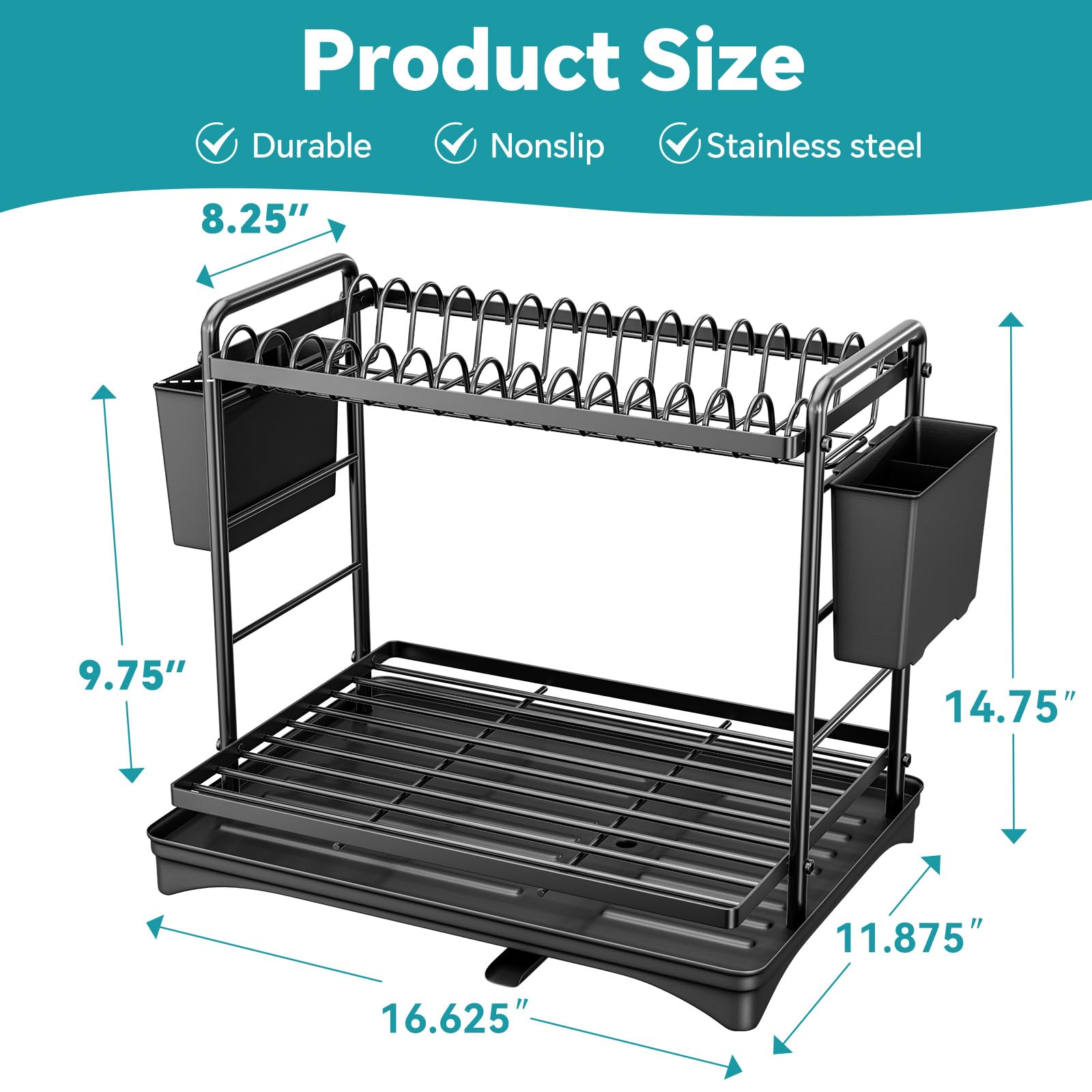 Simple Trending dish drying rack side view with cutlery holder for easy utensil storage.