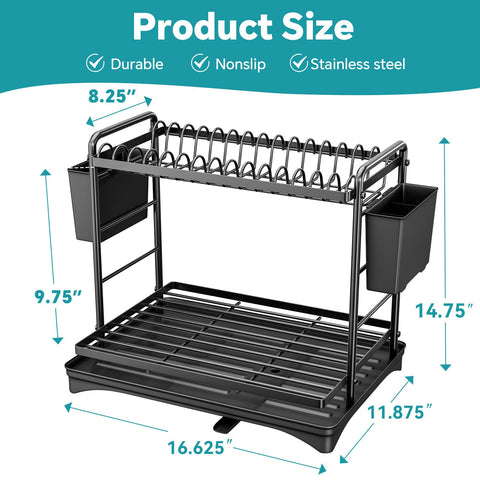 Simple Trending dish drying rack side view with cutlery holder for easy utensil storage.