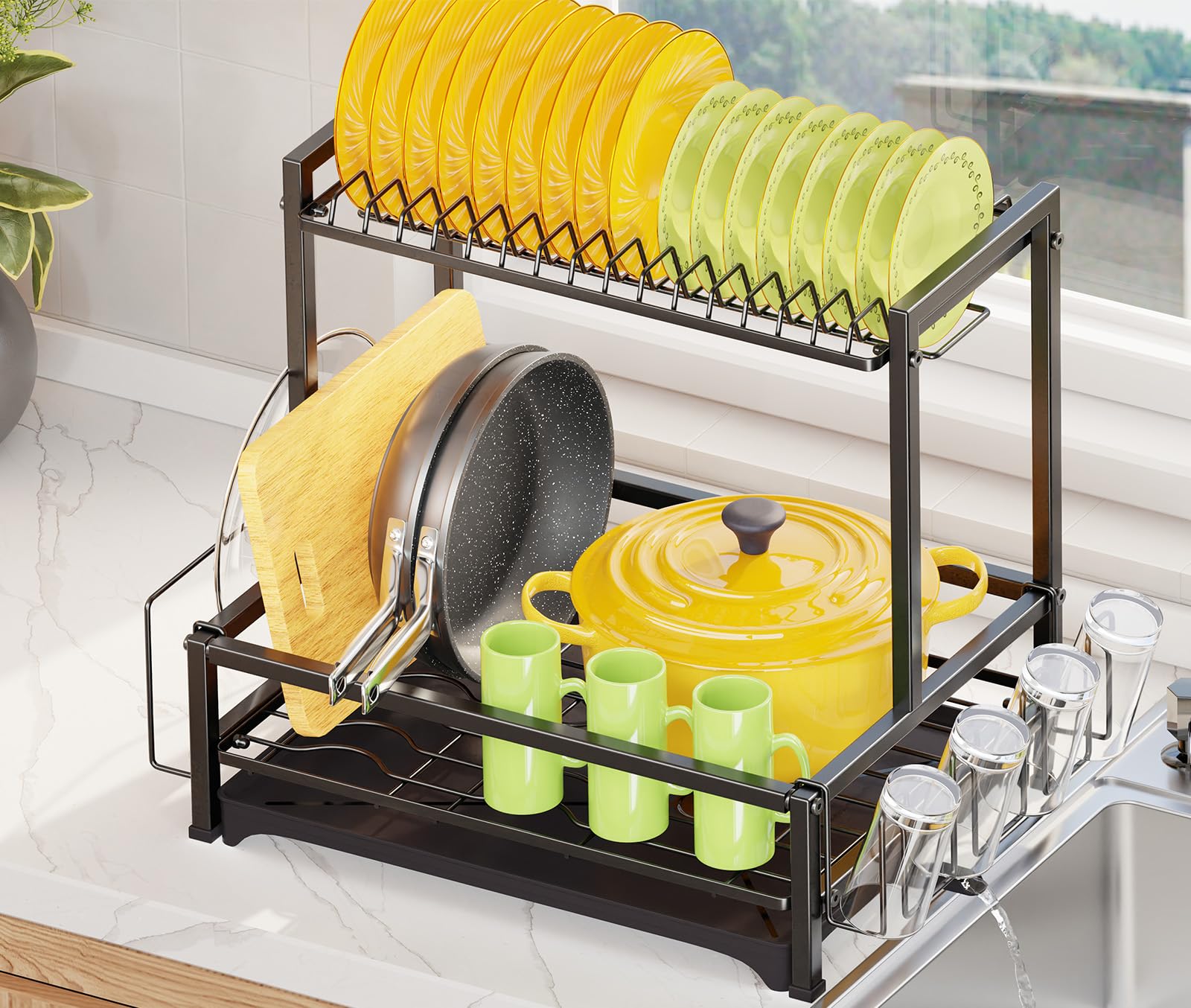Simple Trending dish drying rack side view highlighting sturdy steel construction