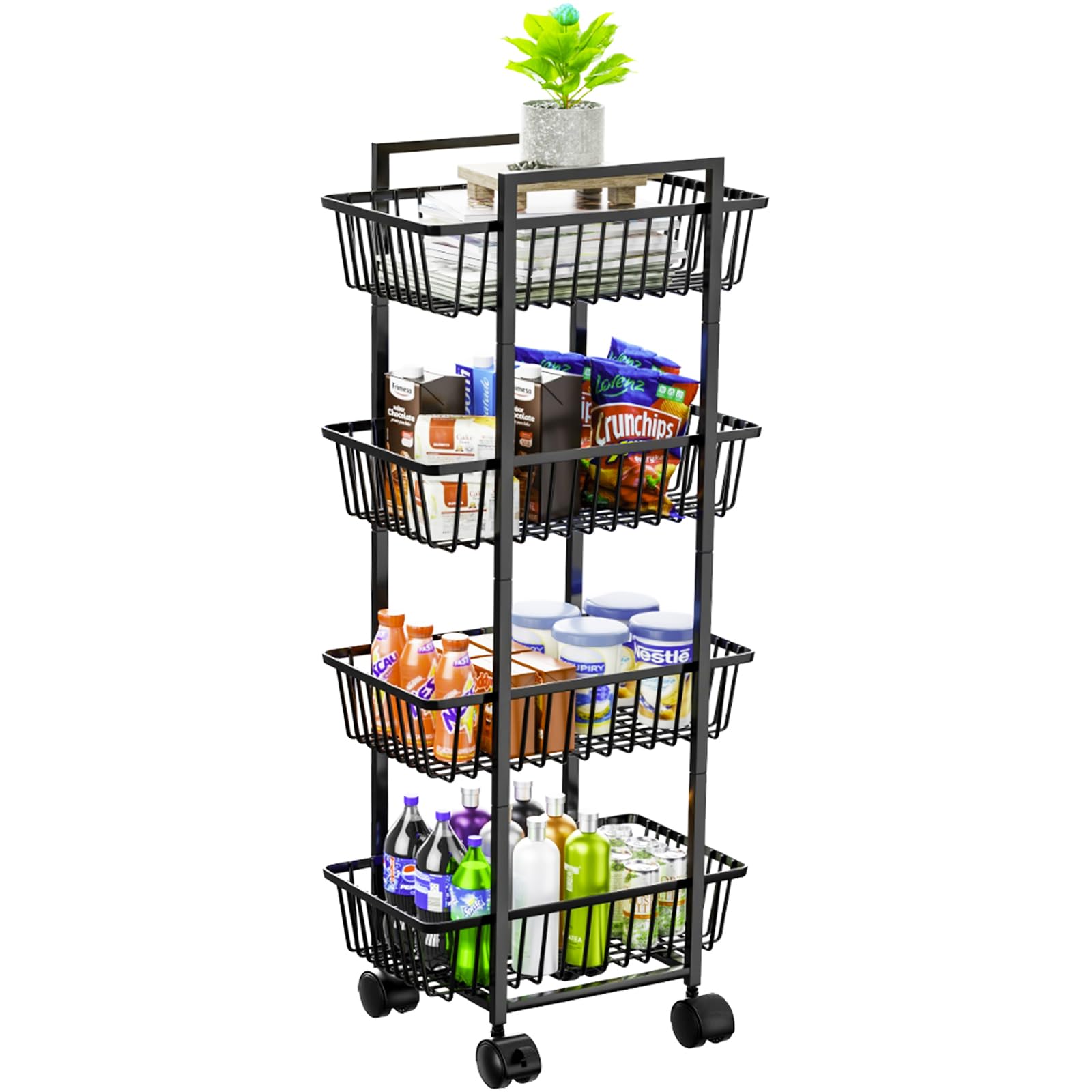 Simple Trending four-tier rolling cart front view ideal for organized fruits and vegetables.
