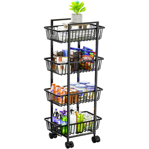 Simple Trending four-tier rolling cart front view ideal for organized fruits and vegetables.