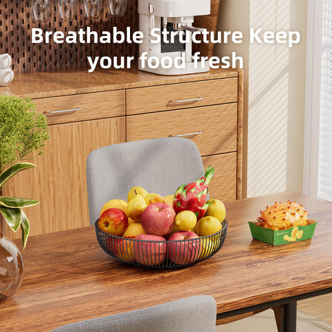 Simple Trending black metal basket on kitchen counter, side view, rust-proof finish.