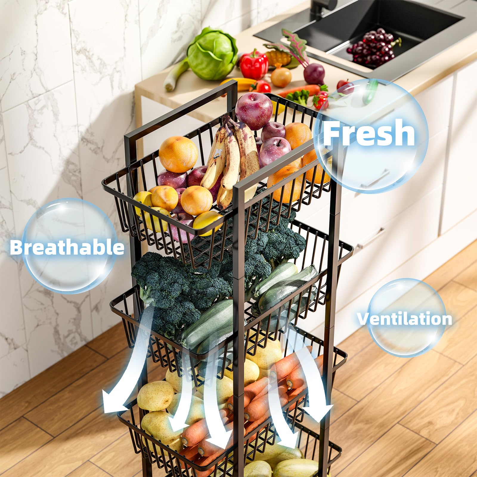 Simple Trending metal-wire storage cart on wheels enhances pantry organization and accessibility.
