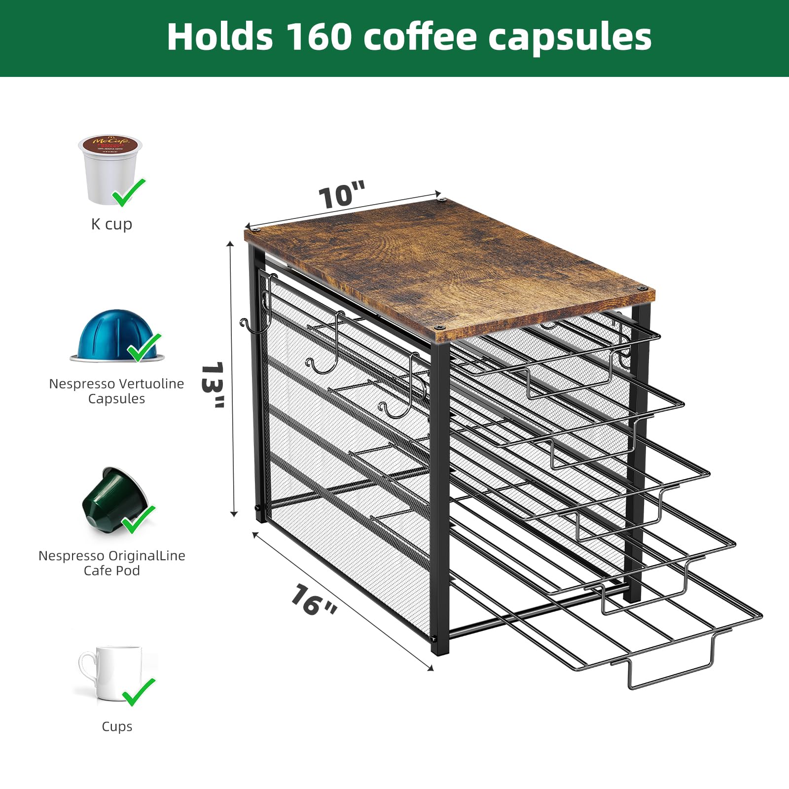Sturdy metal frame provides stable support for your coffee maker.