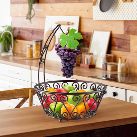SimpleHouseware fruit bowl bronze dimension view highlights footprint.