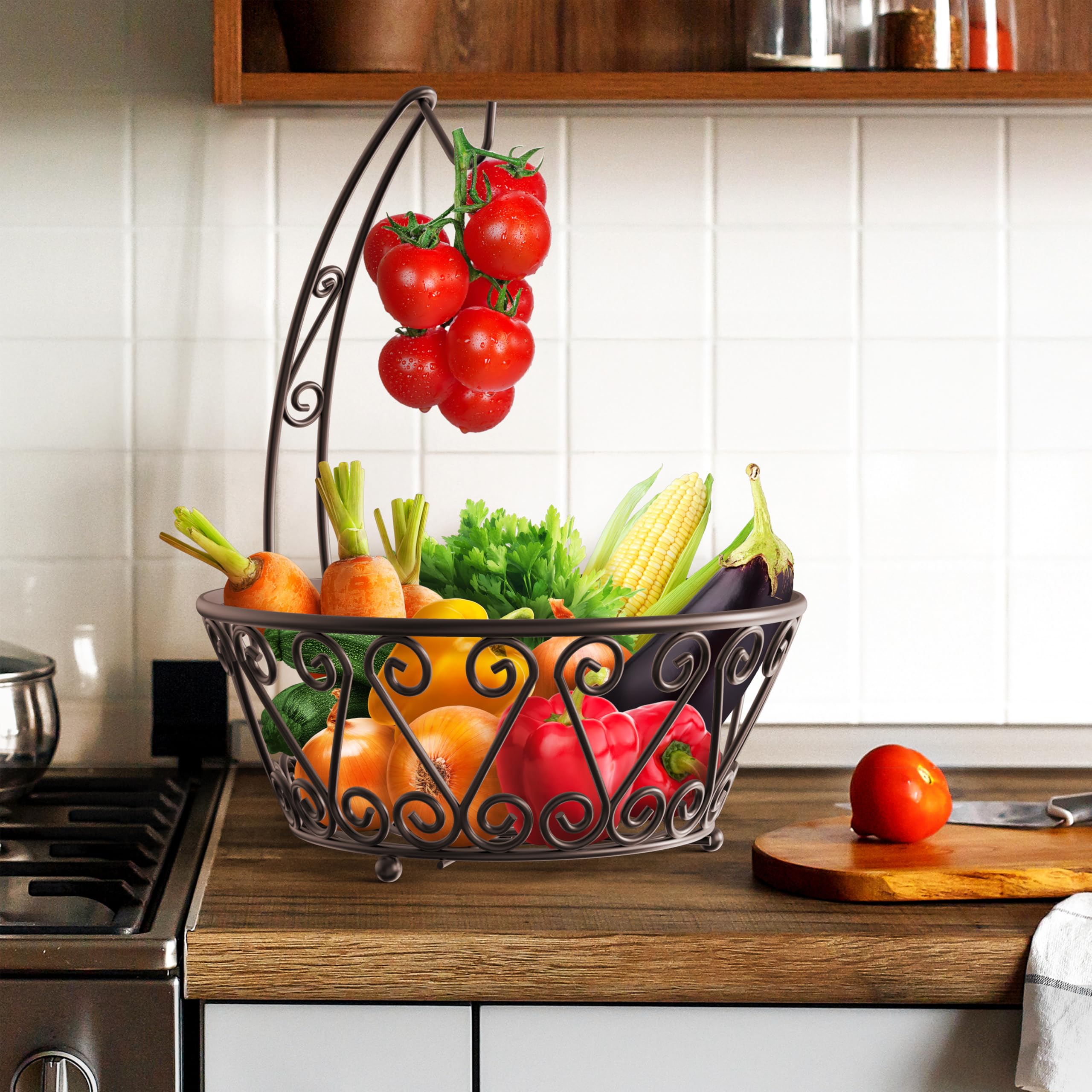 SimpleHouseware fruit bowl bronze full display adds kitchen elegance.
