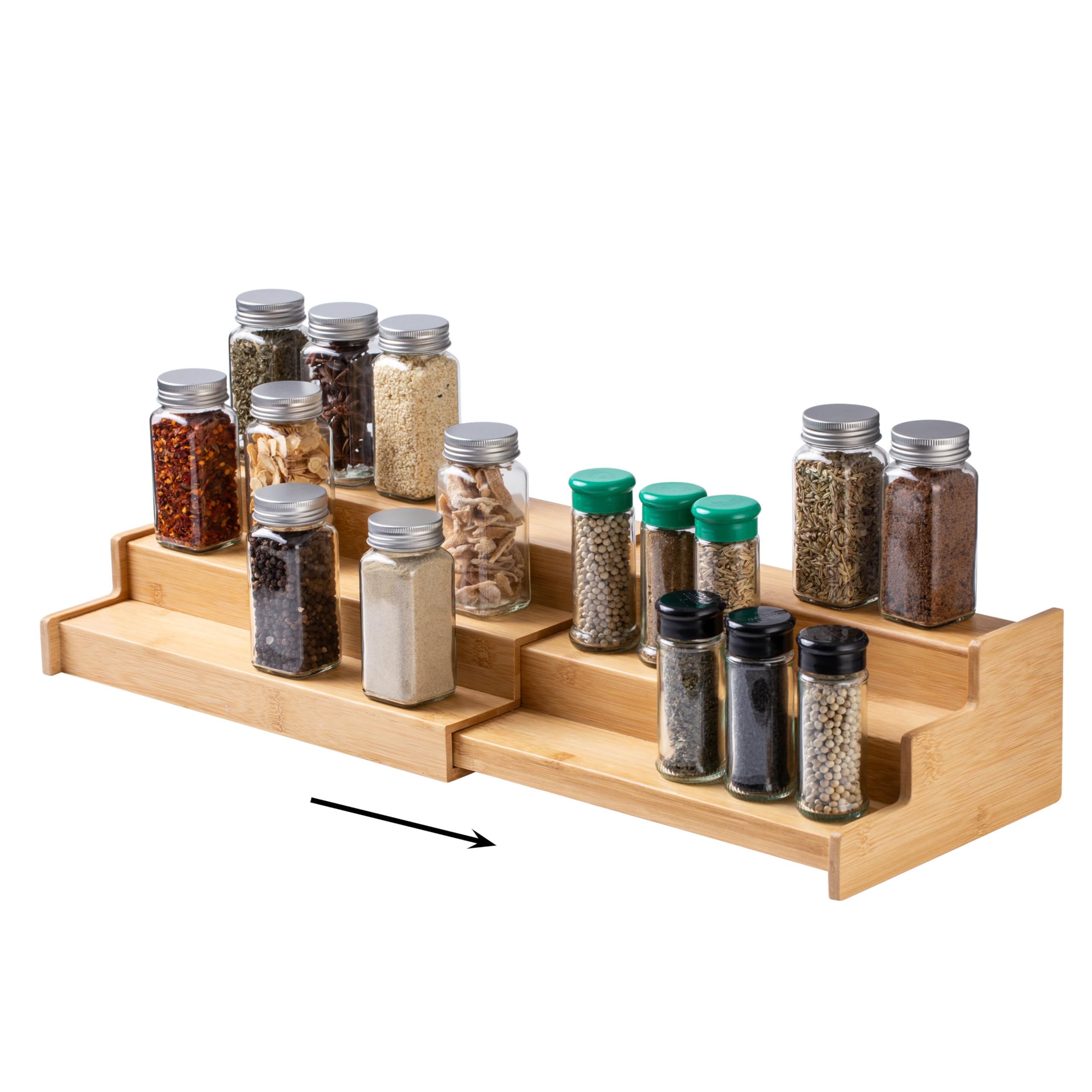 SIMPLEMADE 3-Tier Spice Rack front view keeps spices neatly organized for quick grabbing.