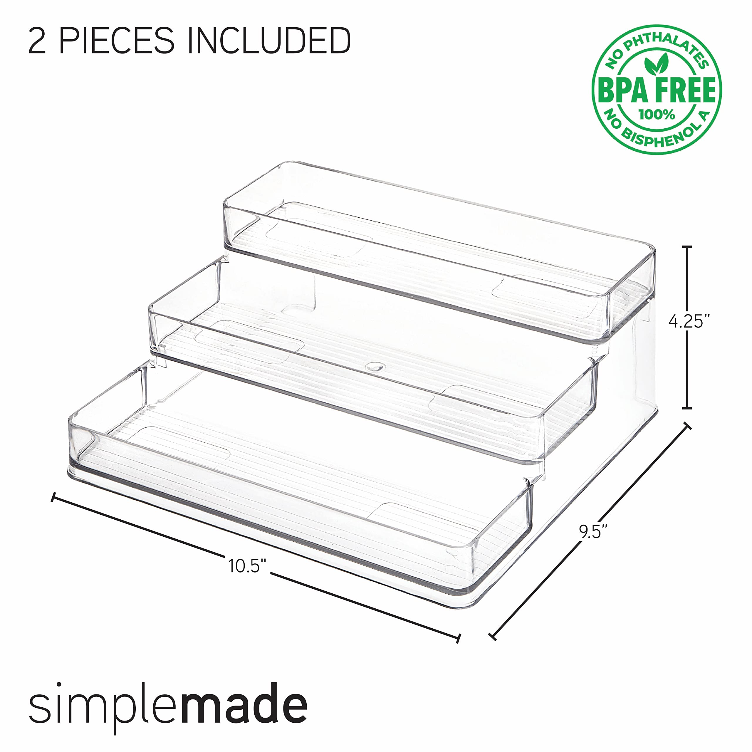 SIMPLEMADE 3-tier spice rack on cabinet shelf, keeps spices visible.