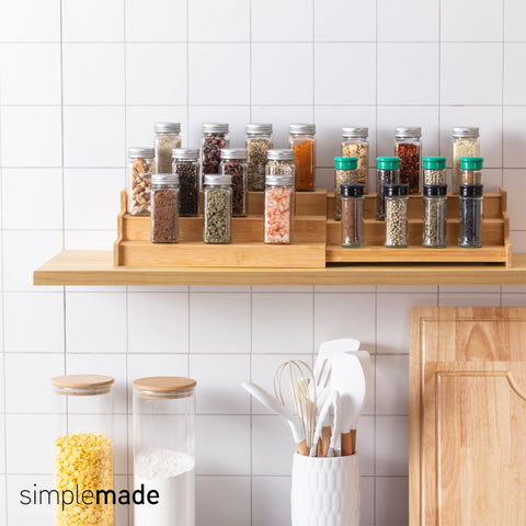 SIMPLEMADE kitchen storage demonstrates clear visibility of jars on three levels.