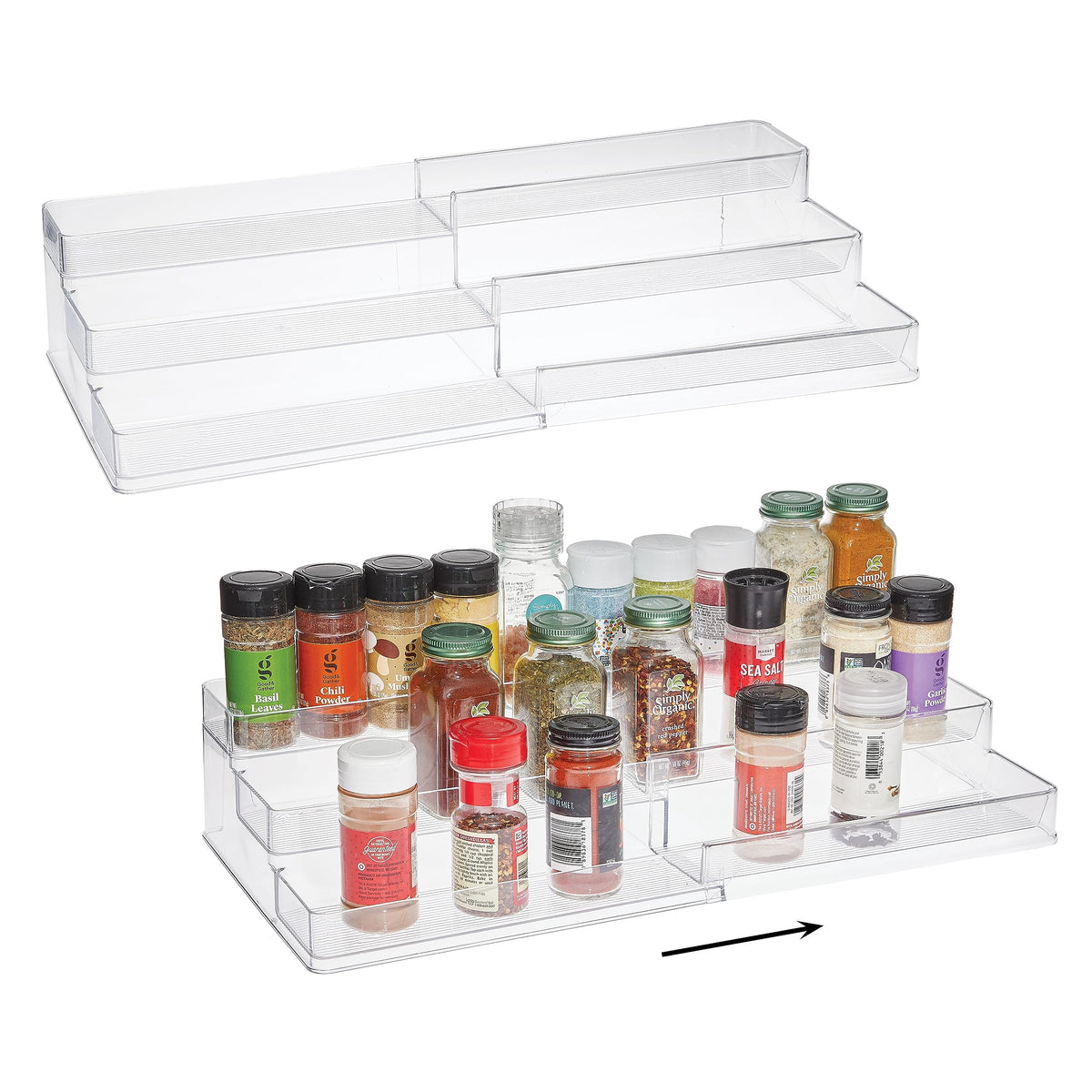 SIMPLEMADE three-tier spice rack on the counter for easy access.