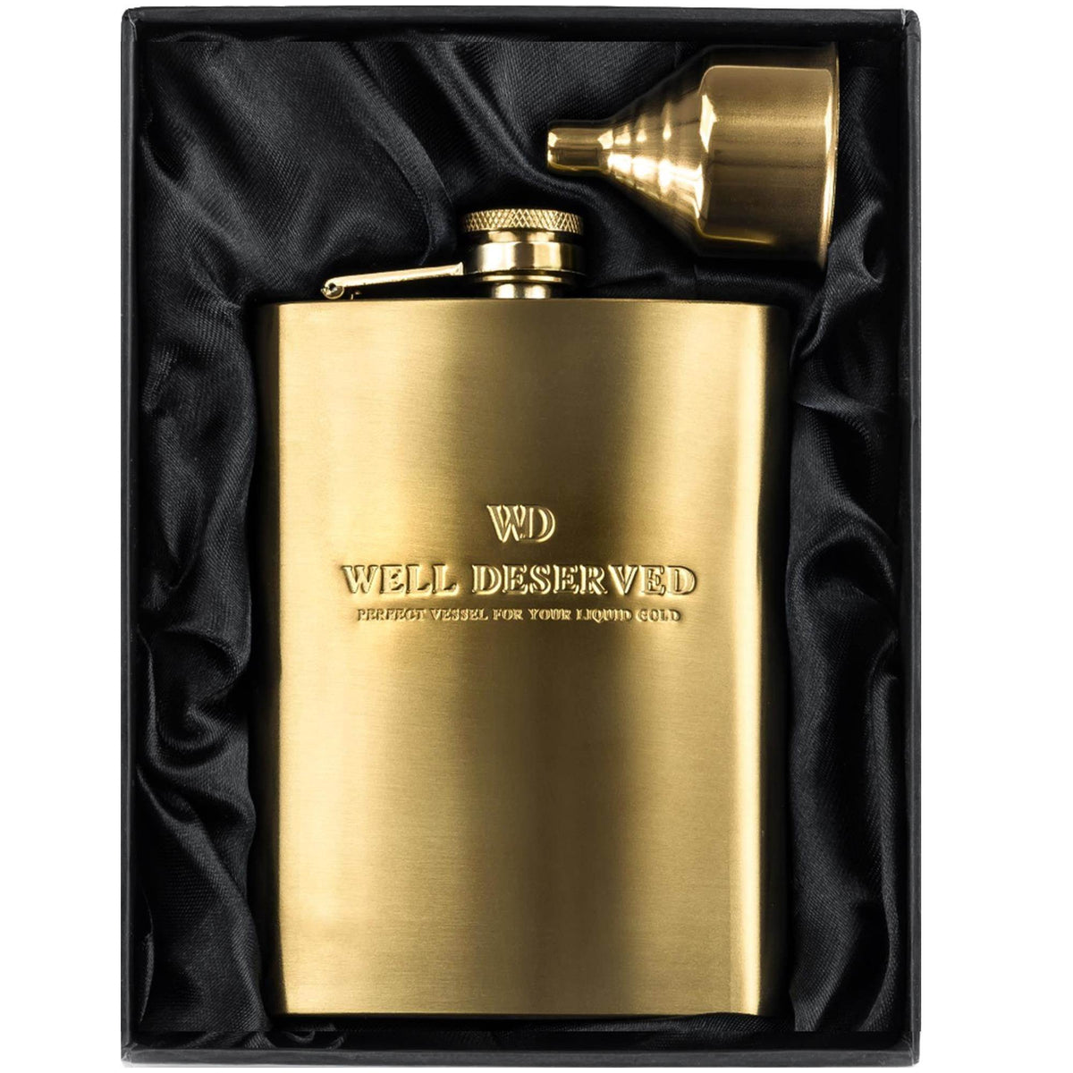 Simpler Life 8oz gold flask with a refined finish, ideal for gifting