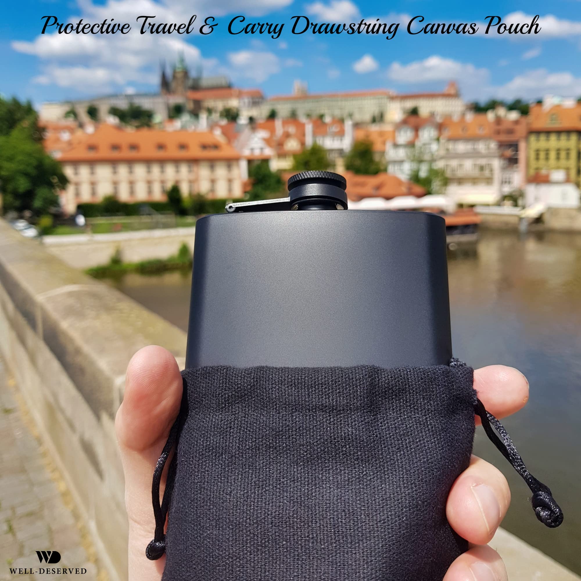 Simpler Life compact travel kit featuring flask funnel and pouch.