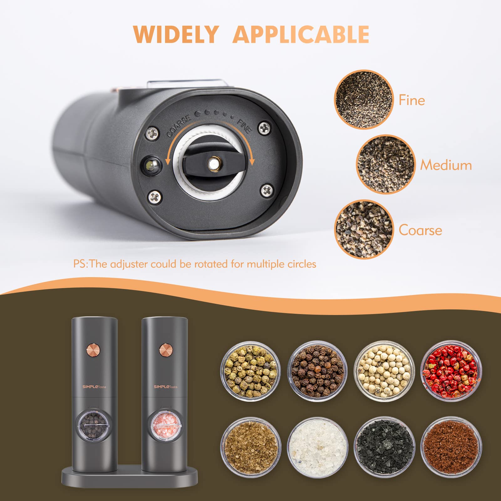SIMPLETASTE adjustable coarseness via ceramic grinder in action.