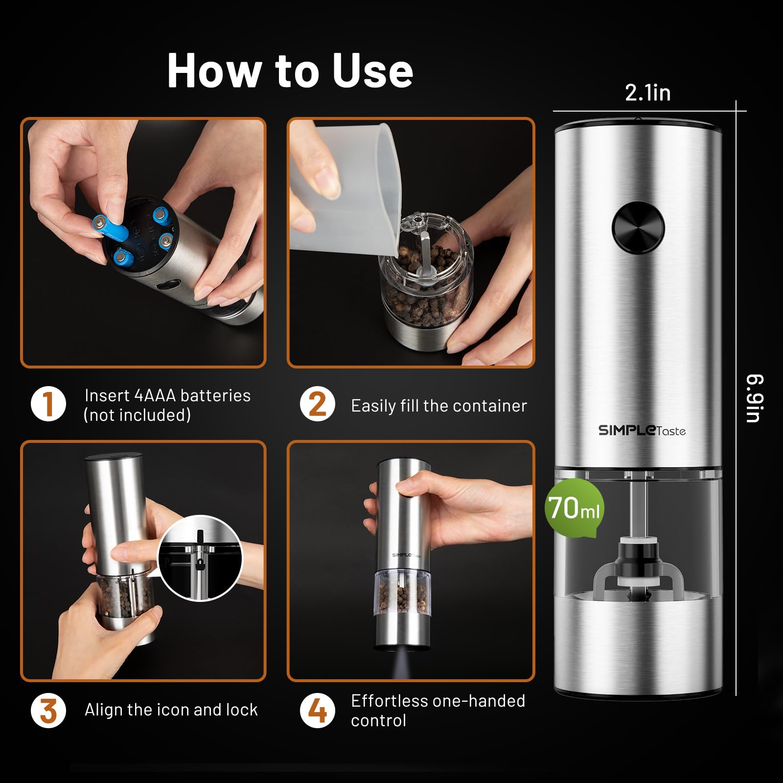 SIMPLETASTE battery-operated design for cordless seasoning