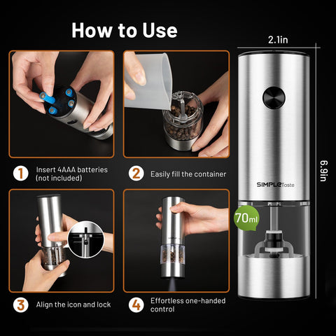 SIMPLETASTE battery-operated design for cordless seasoning