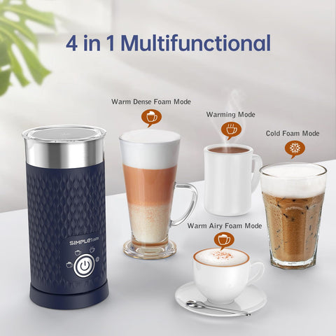 SimpleTASTE Milk Frother 4-in-1 function highlights different foam and heat options.