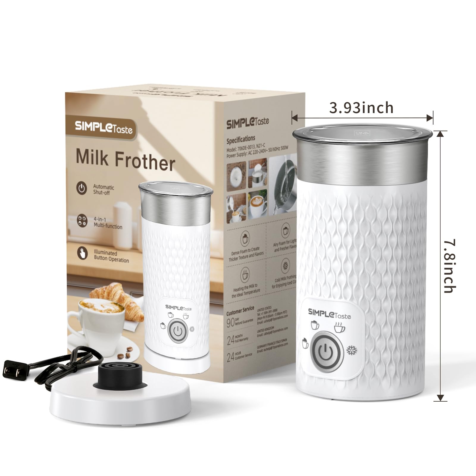 SIMPLETASTE Milk Frother dense foam for cappuccino preparation.