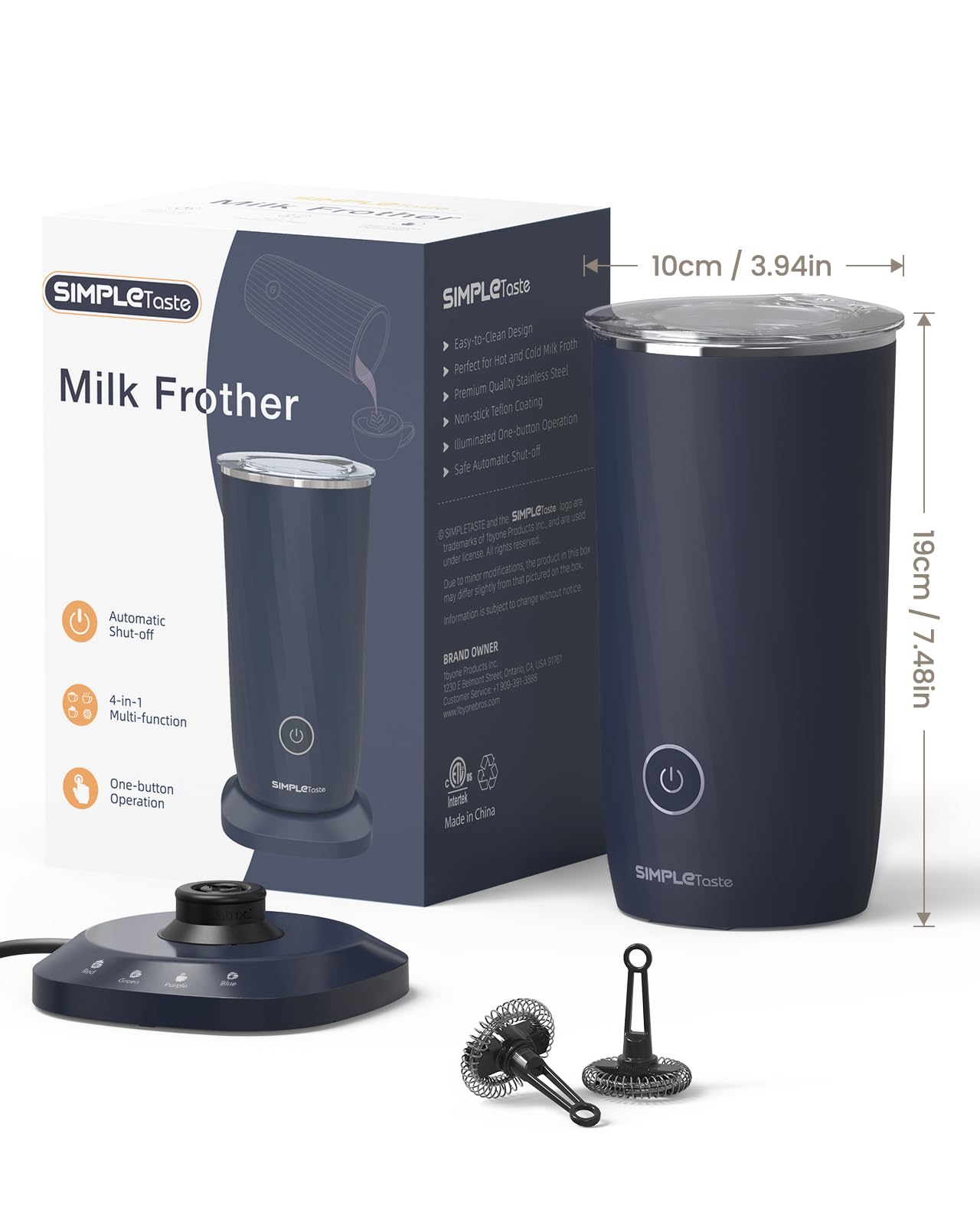Simpletaste Milk Frother easy-clean base for quick cleanup after use.