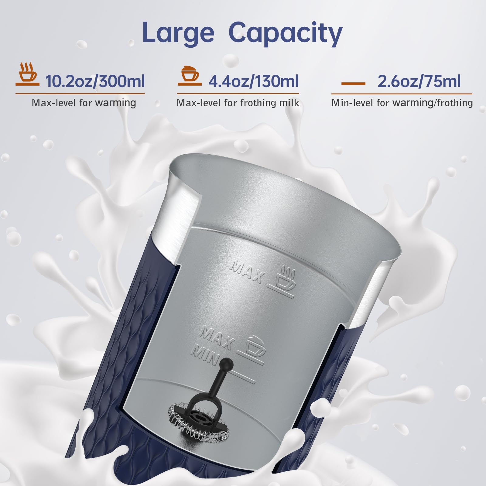 SimpleTASTE Milk Frother large-capacity interior for preparing hot drinks.