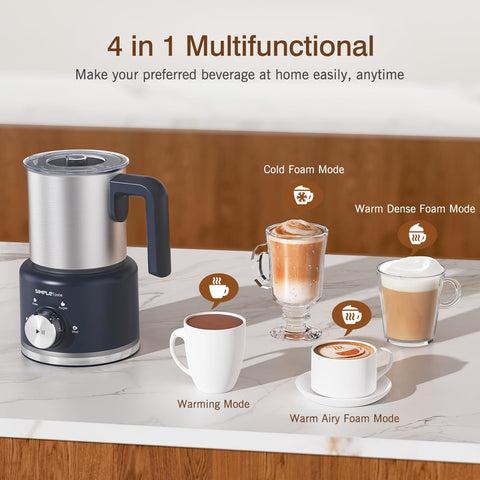 SIMPLETASTE Milk Frother side view highlighting durable stainless steel.