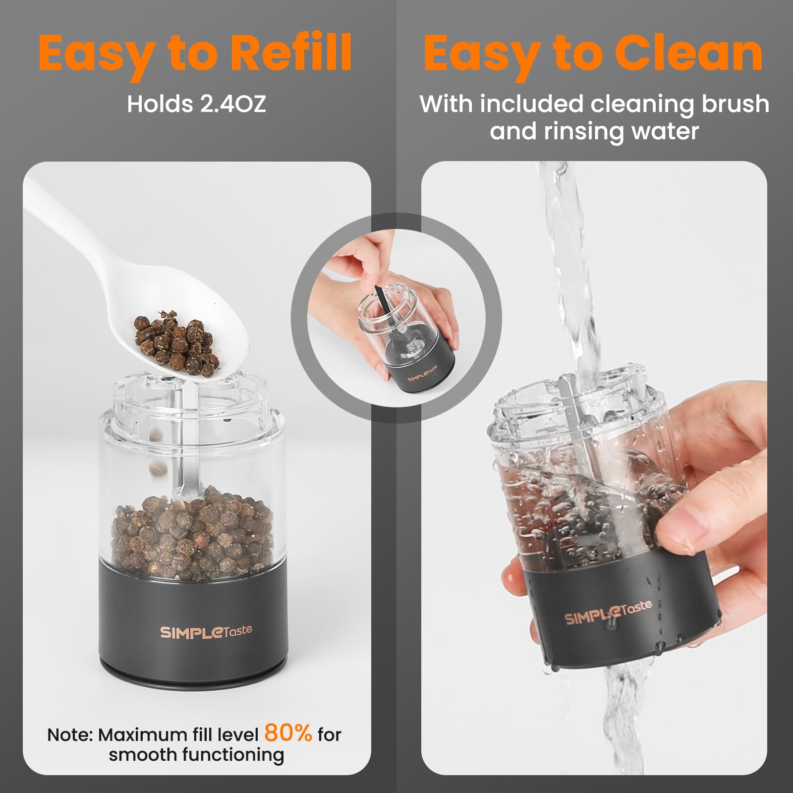SIMPLETASTE spill-free loading design minimizes countertop mess during pours.