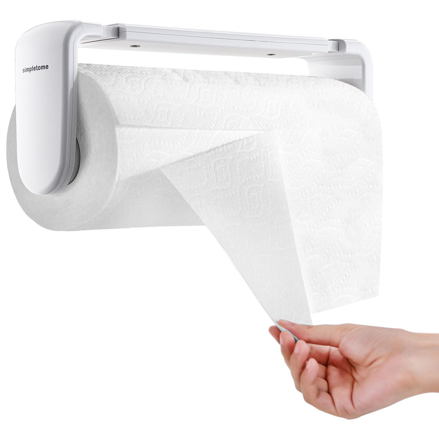 Simpletome white paper towel holder with one-hand tear design for busy kitchens.