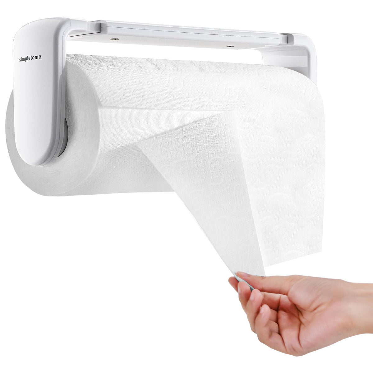 Simpletome white paper towel holder with one-hand tear design for busy kitchens.