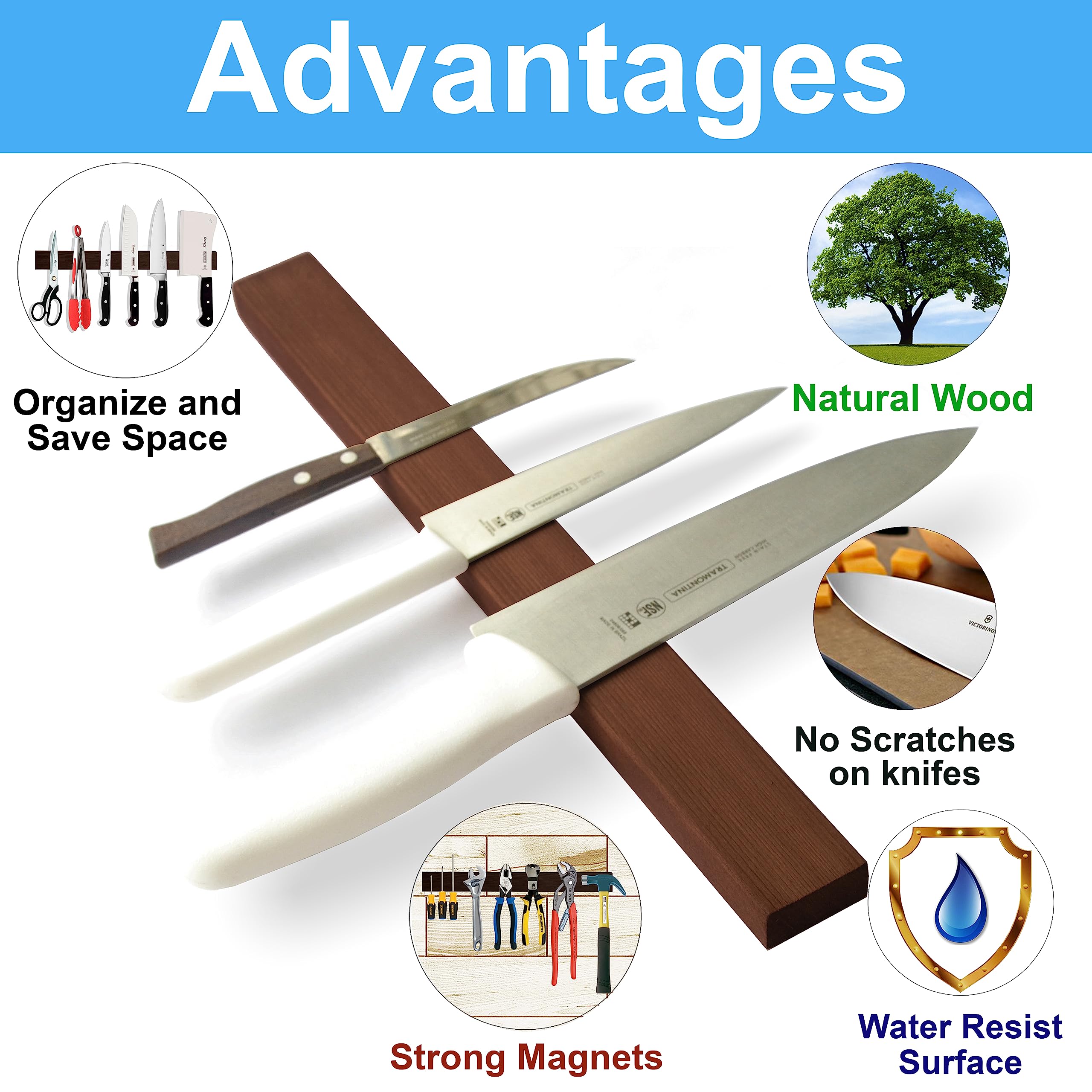 SimpleUsefulThings wooden knife strip front view showcases sturdy, decorative kitchen organizer