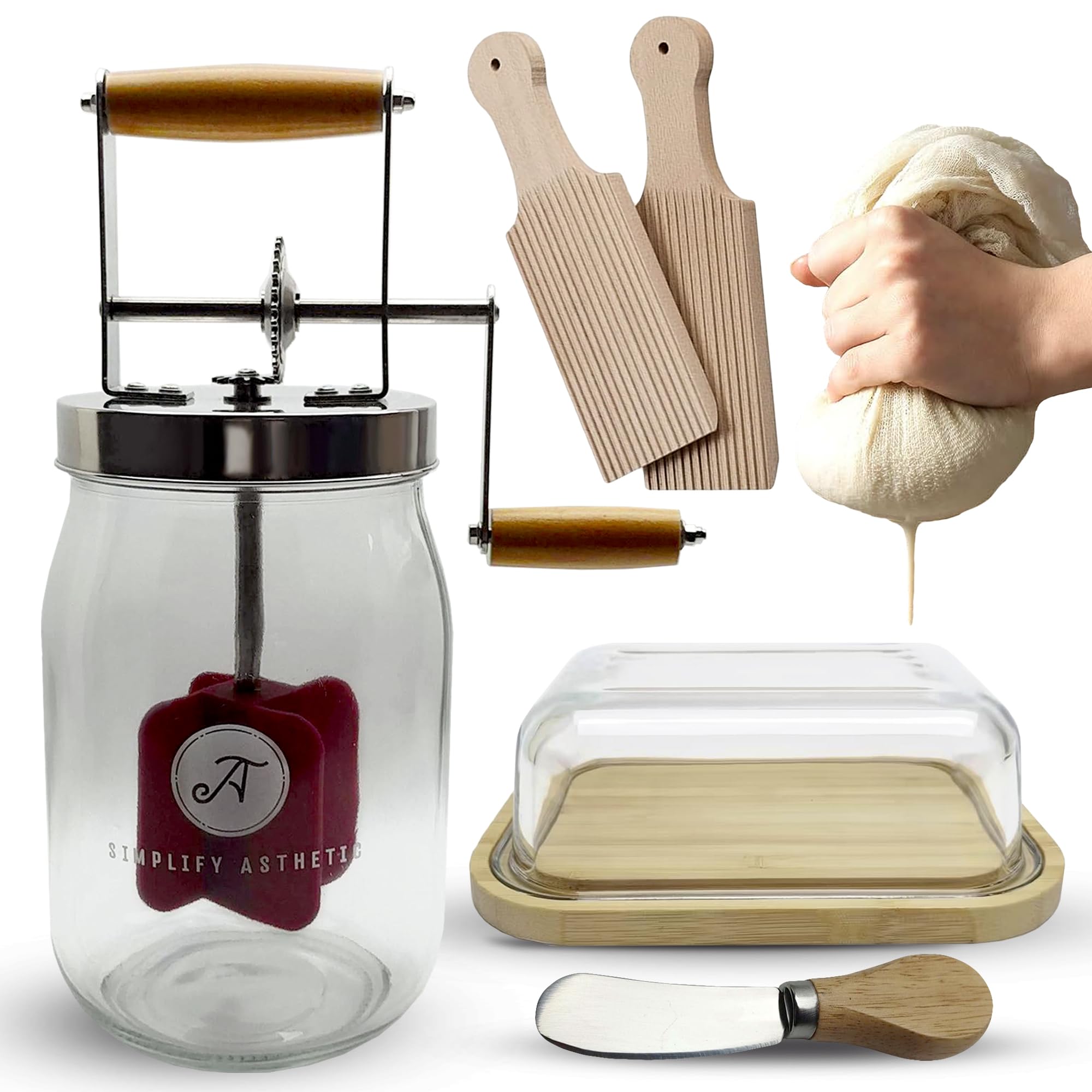 SIMPLIFY ASTHETIC butter churner jar with lid for fresh homemade butter at home.