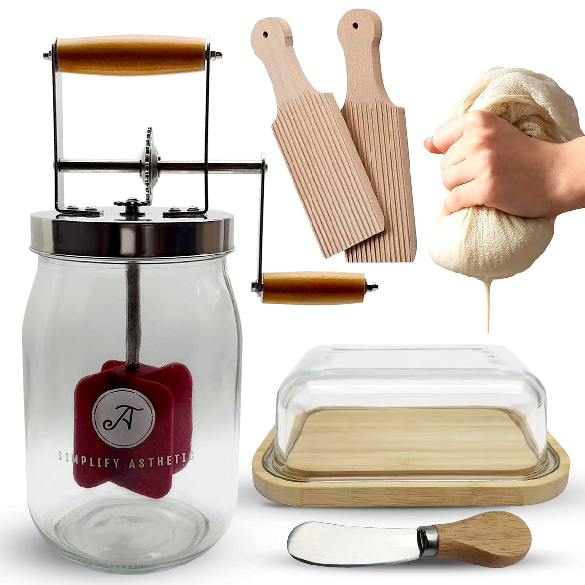SIMPLIFY ASTHETIC butter churner jar with lid for fresh homemade butter at home.