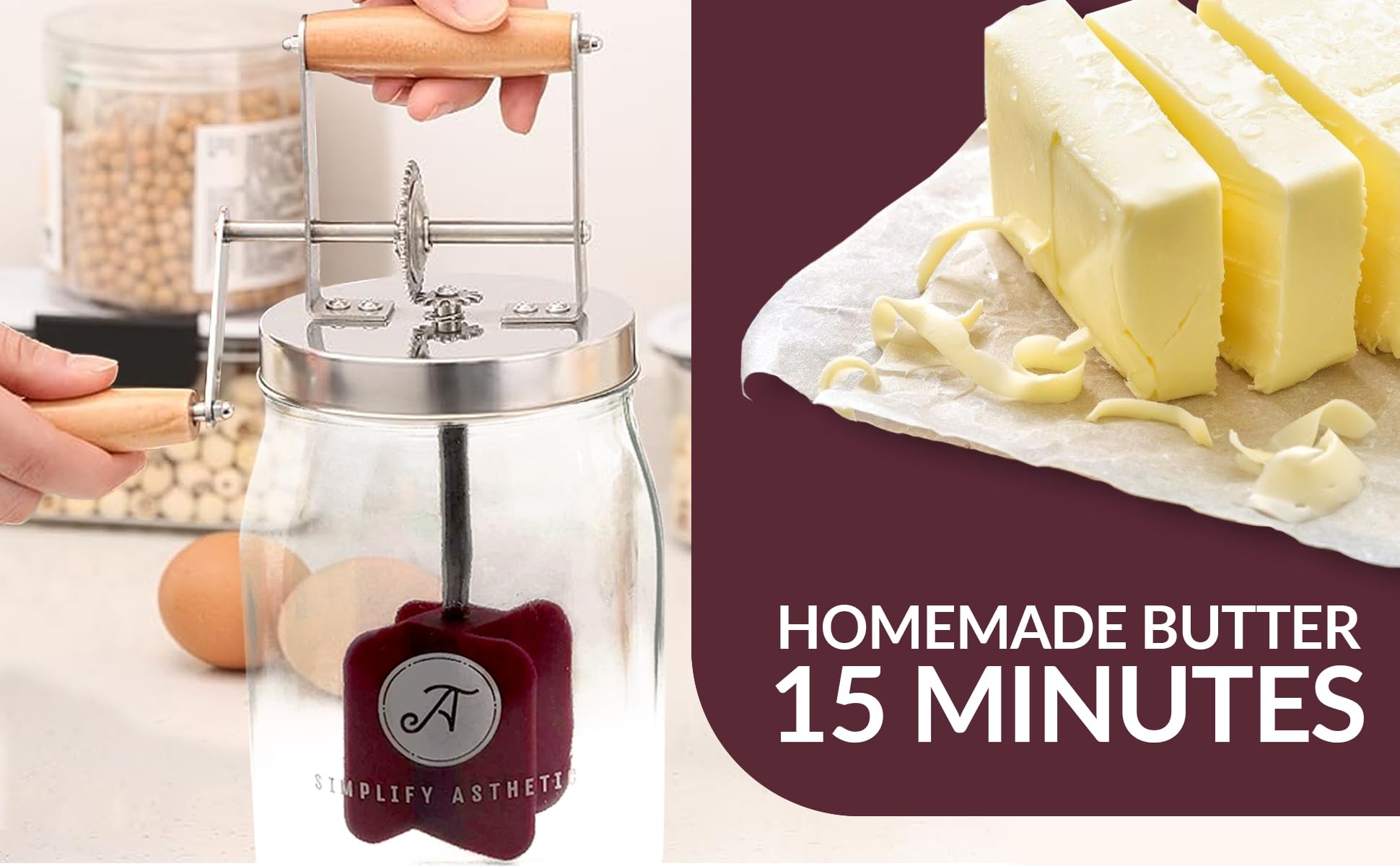 SIMPLIFY ASTHETIC wooden paddles included for steady butter kneading.