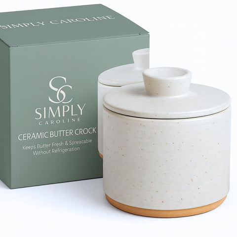 Lead-free dishwasher-safe stoneware butter keeper for easy cleaning