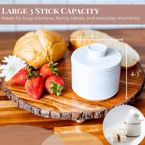 Speckled stoneware butter keeper by Simply Caroline on display