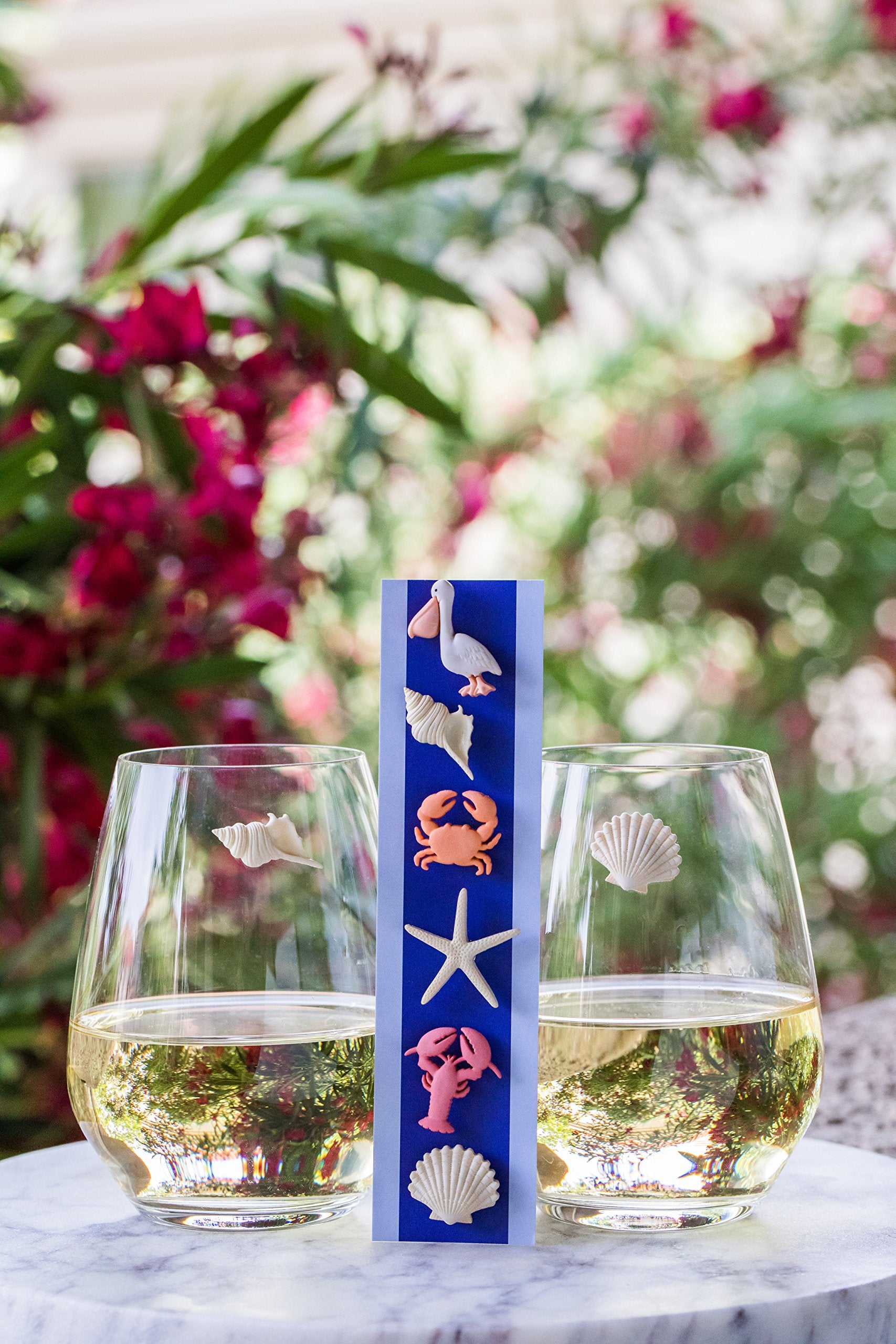 Simply Charmed beach wine charms magnetic markers in use on glasses