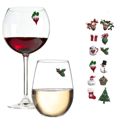 Simply Charmed Christmas magnetic wine glass charms for easy drink identification at gatherings.