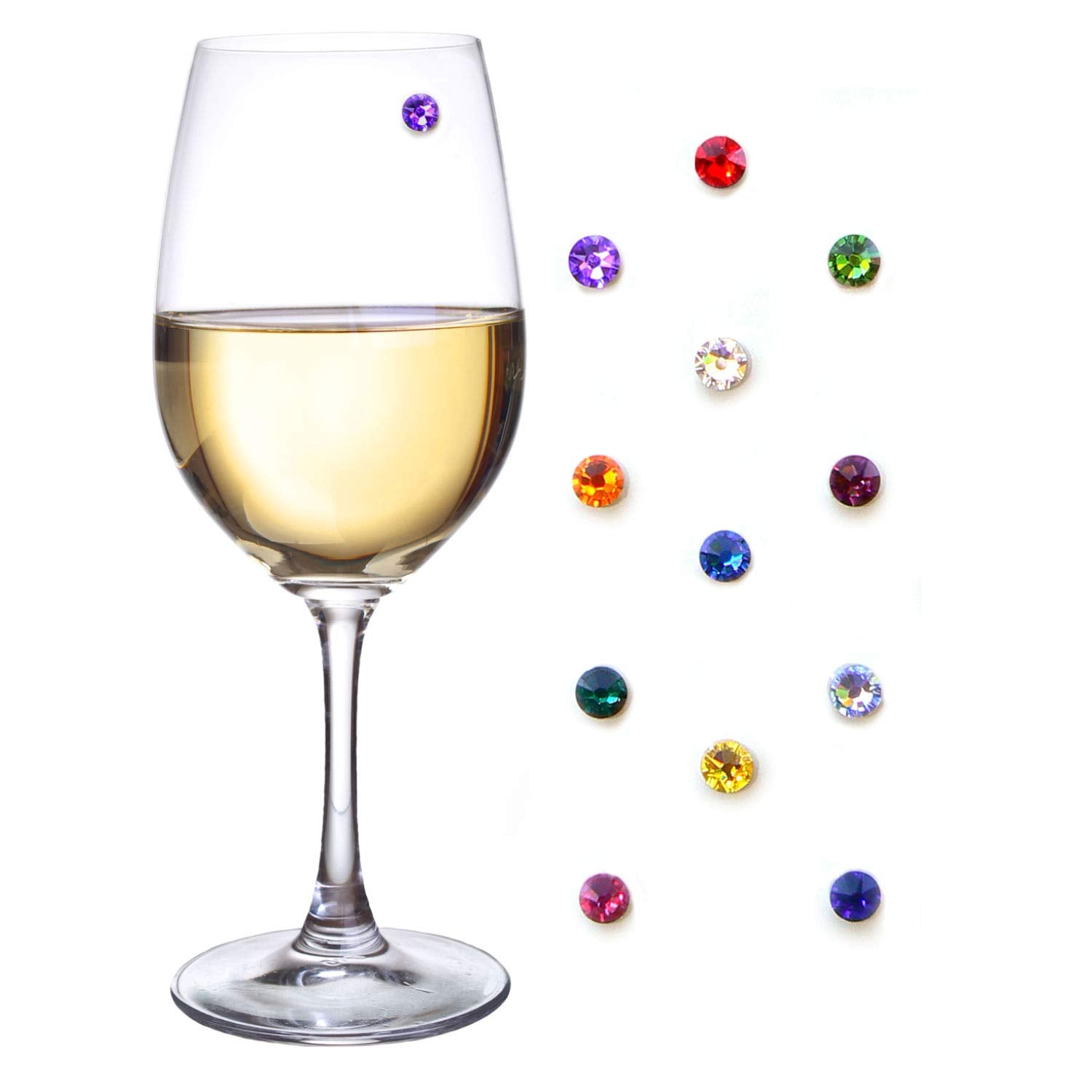 Simply Charmed magnetic wine charms set on glasses for easy identification at gatherings