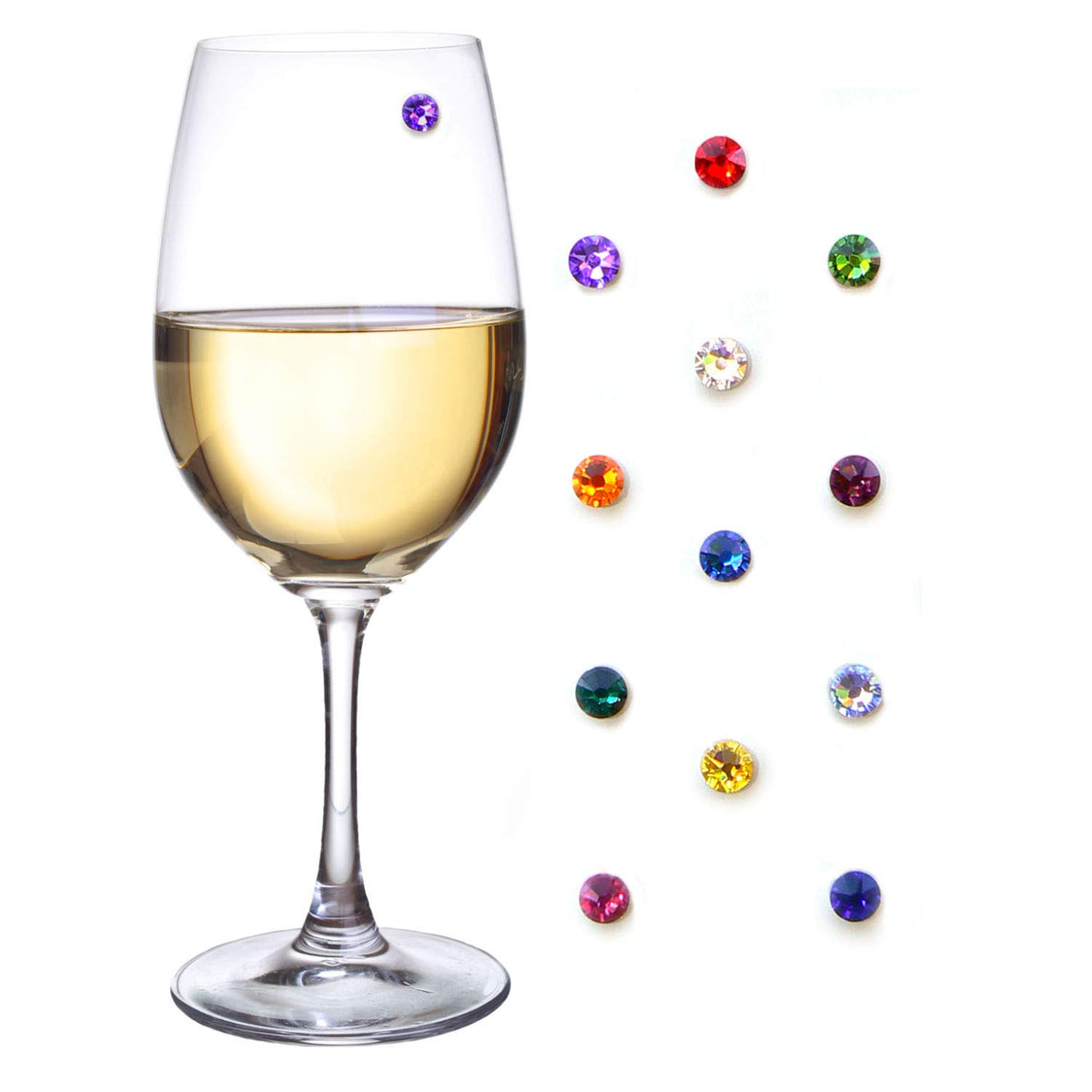Simply Charmed magnetic wine charms set on glasses for easy identification at gatherings