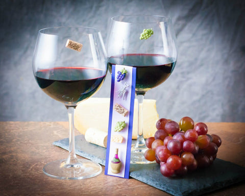 Closeup view of magnets on Simply Charmed Wine Charms for conversation-friendly design