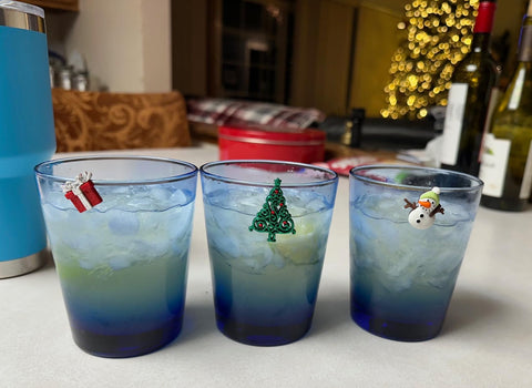 Simply Charmed stemless wine glass magnets protect beverages and reduce mix-ups at parties.