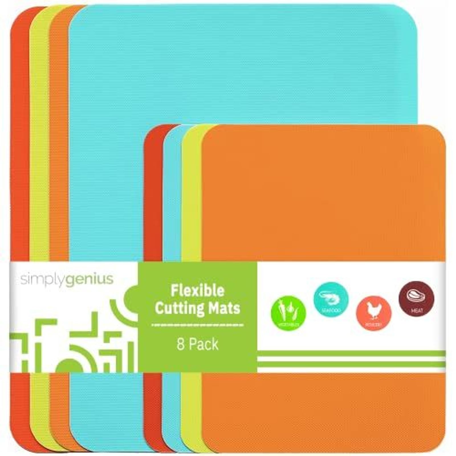 Simply Genius color-coded cutting mats large set for efficient prep and cross-contamination control.
