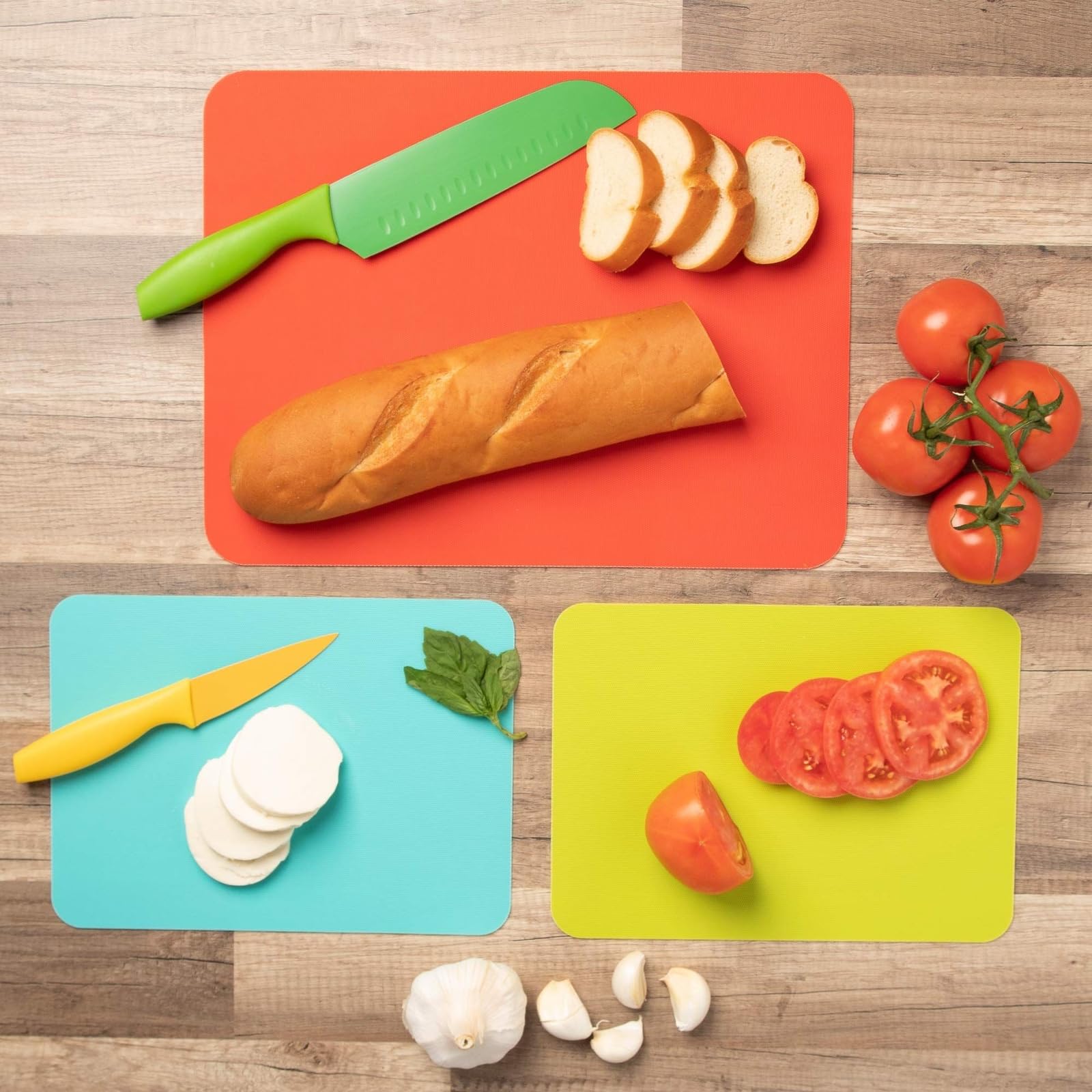 Simply Genius non-slip back cutting mats stay put on counters during prep.