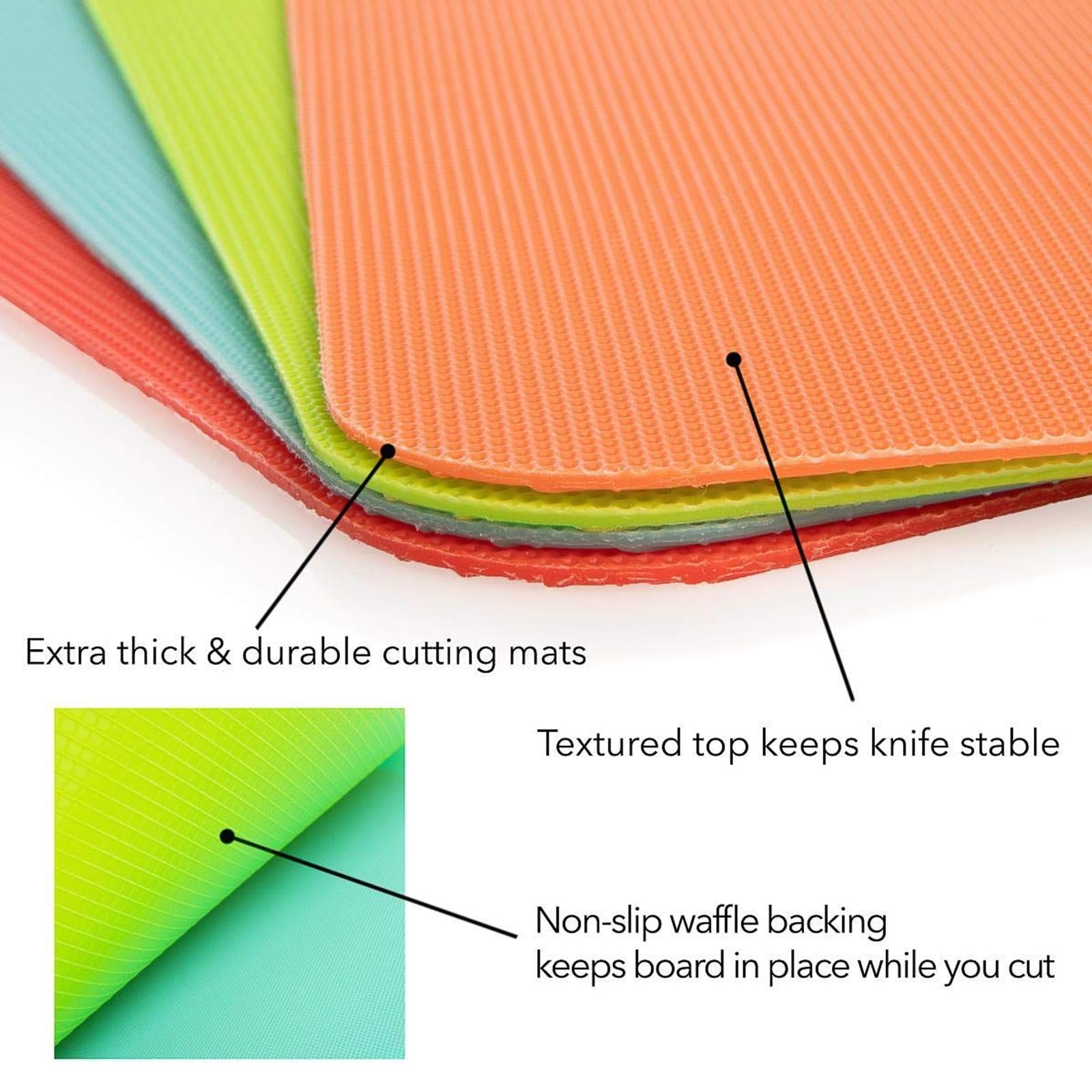Simply Genius textured-grip mats prevent slipping during precise chopping.