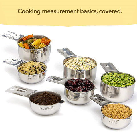 Seven-piece set covers common sizes from 1/8 to 1 cup for flexible measuring