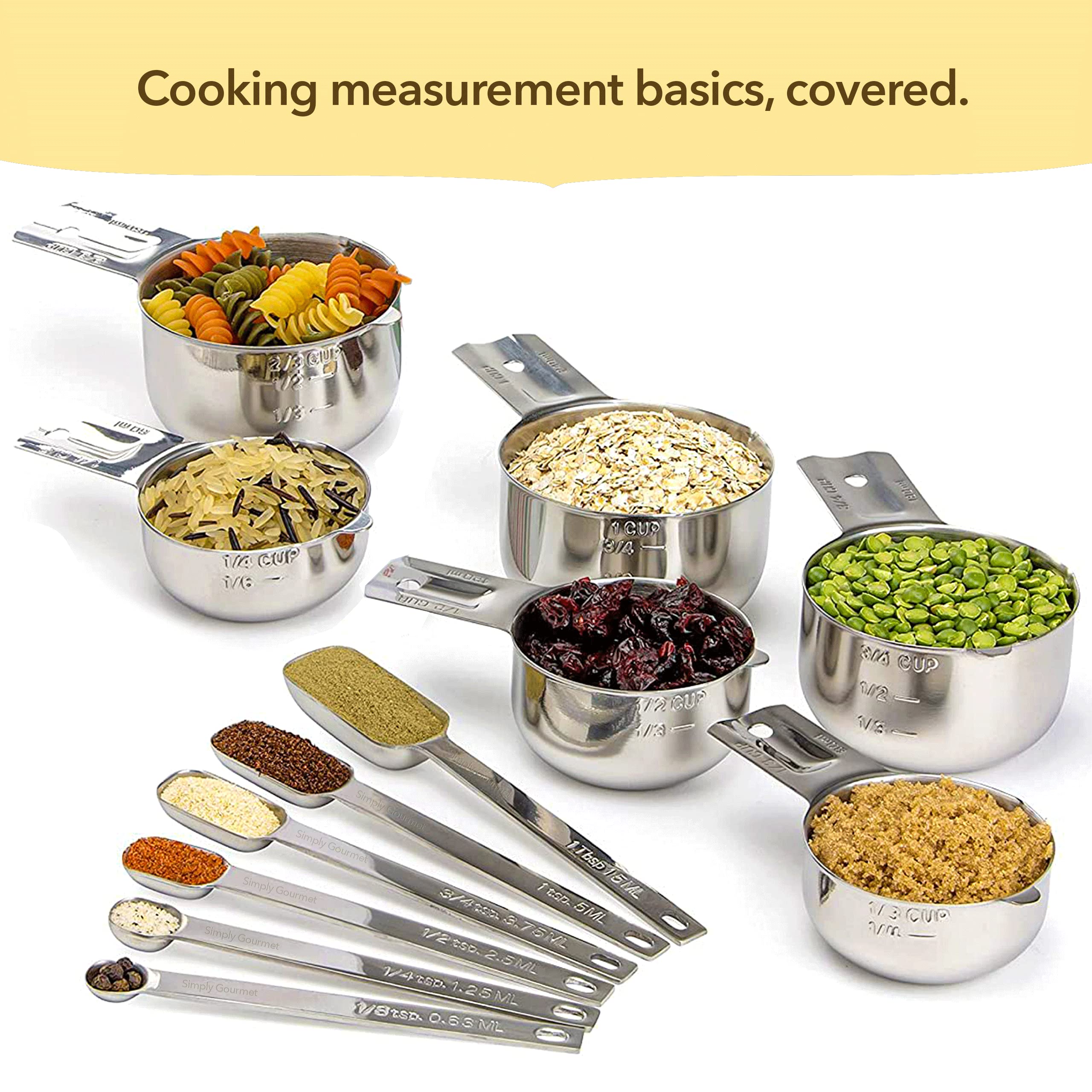 Simply Gourmet long-handle spoons reach into jars for accurate liquid measurements.
